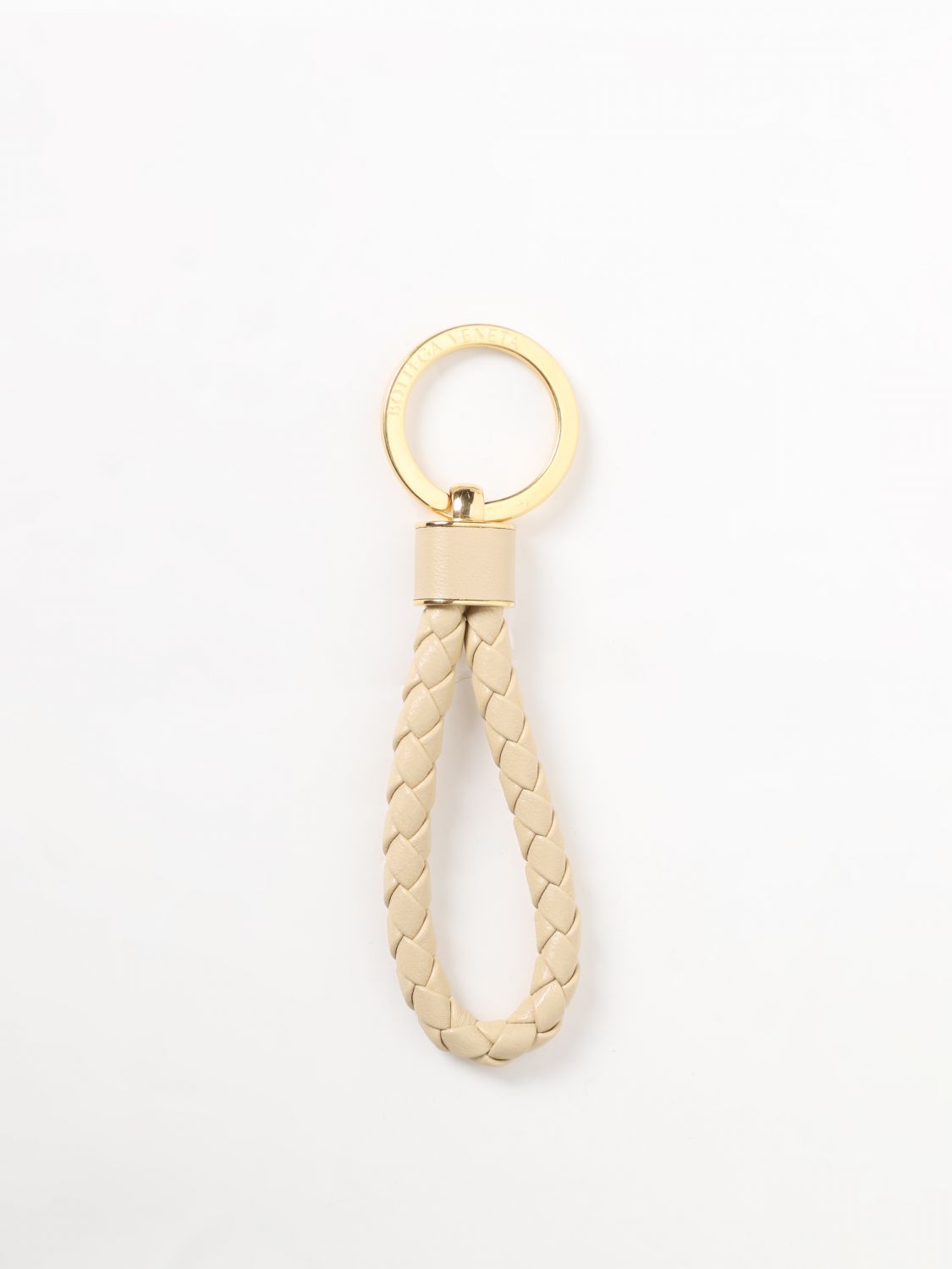 Bottega Veneta Key Ring In Woven Leather In Beige