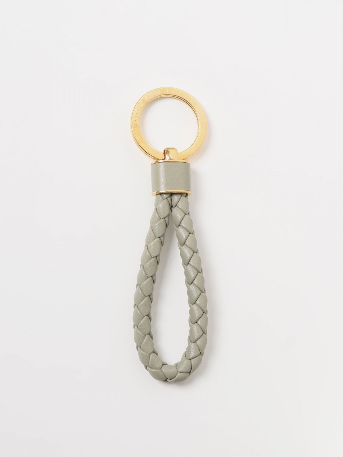 Bottega Veneta Key Ring In Woven Leather In Kaki