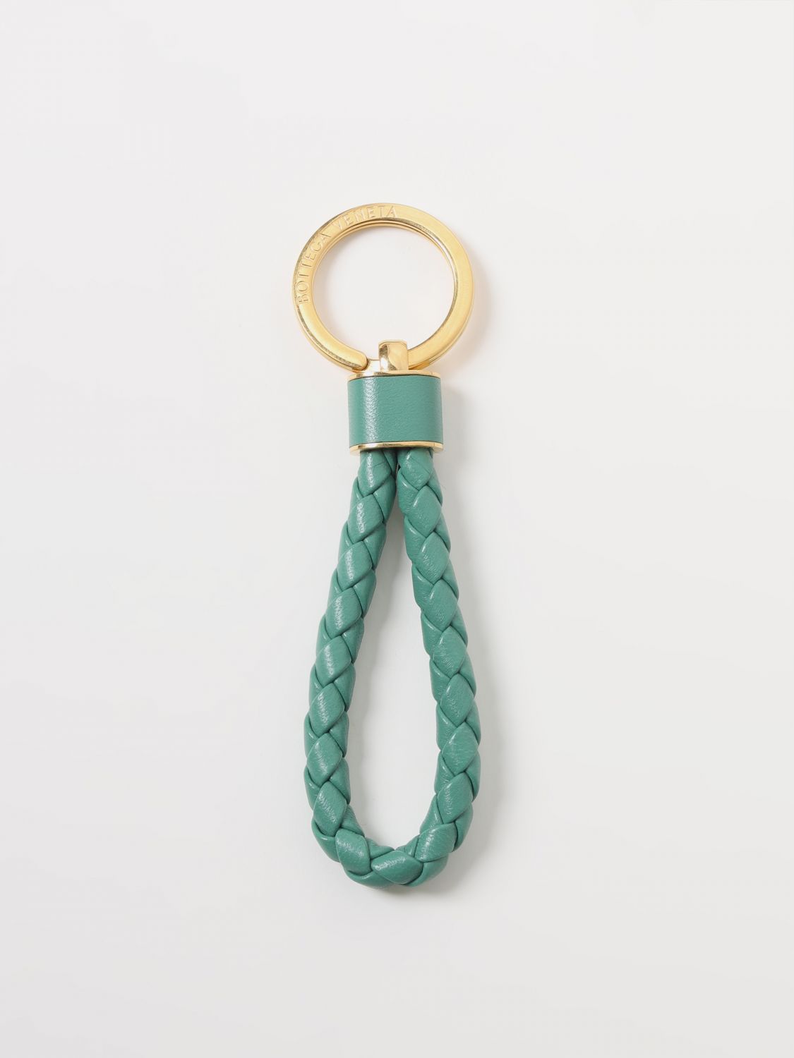 Bottega Veneta Key Ring In Woven Leather In Emerald