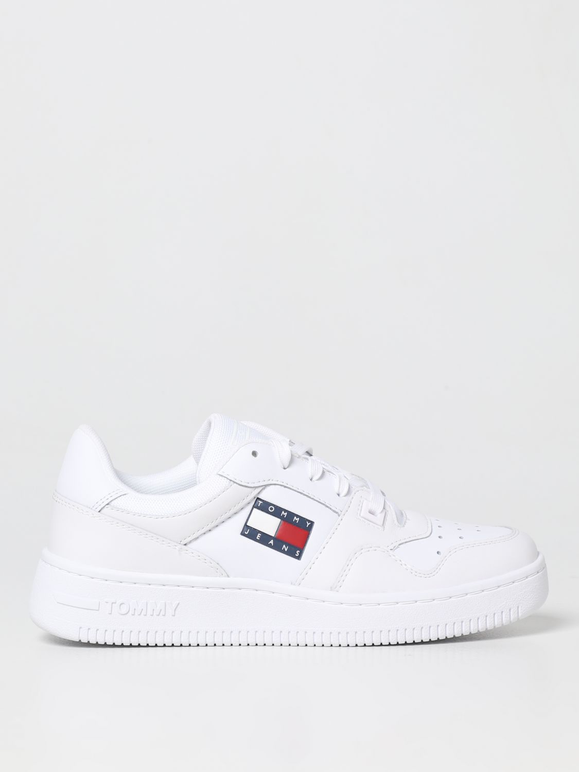 Tommy Jeans Leather Logo-patch Sneakers In White