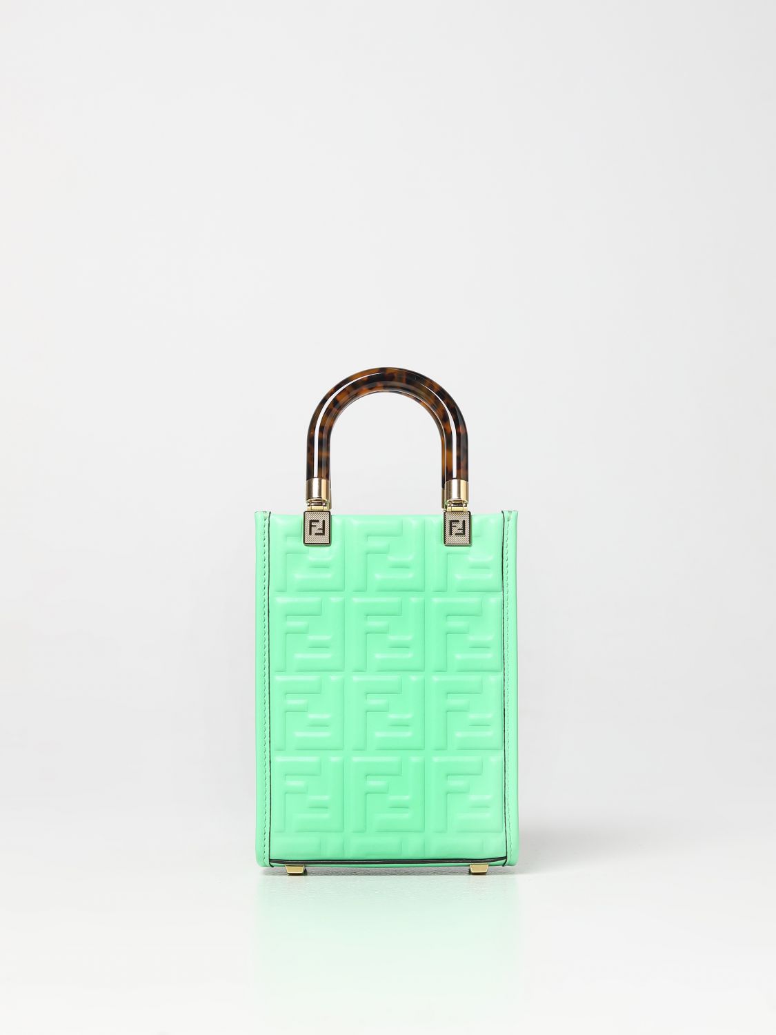 FENDI: Sunshine bag in leather with embossed logo - Cream