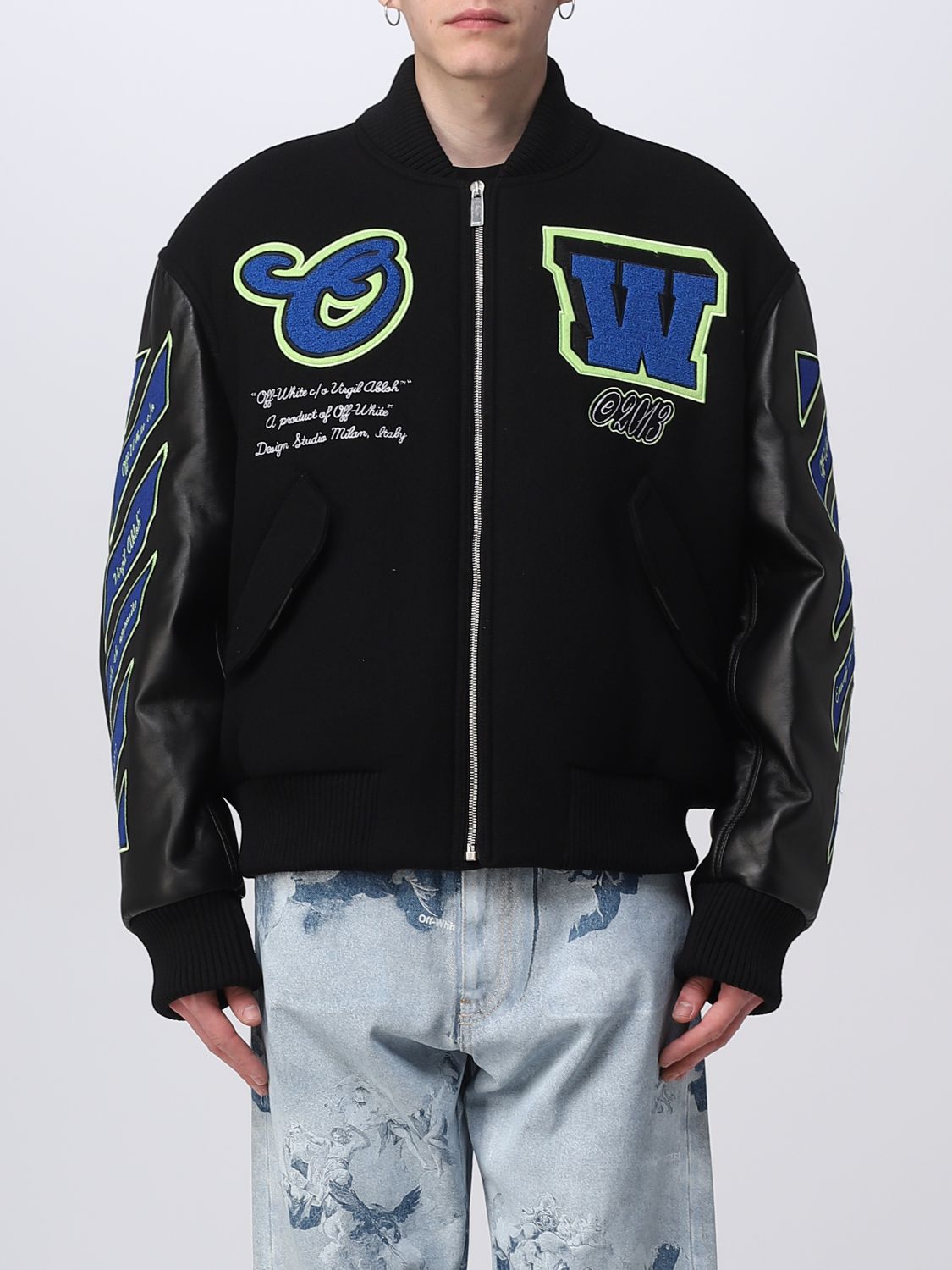Shop Off-white Jacket In Wool And Leather Blend In Black