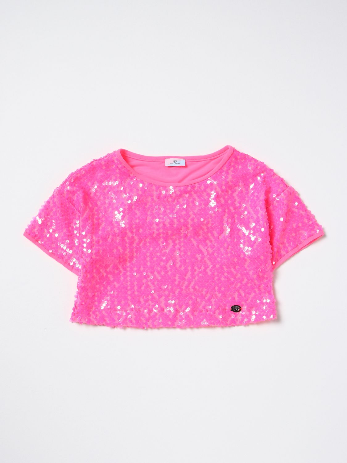 T-shirt Chiara Ferragni: Top Chiara Ferragni in tessuto paillettato rosa 1