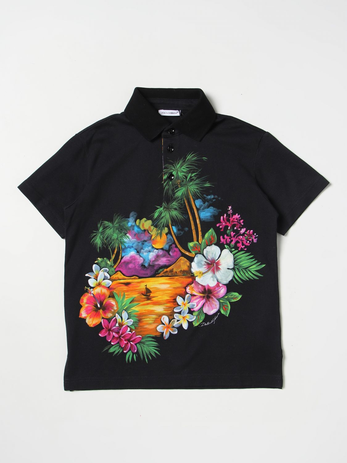 Dolce & Gabbana Kids' Polo Shirt In Cotton In Black