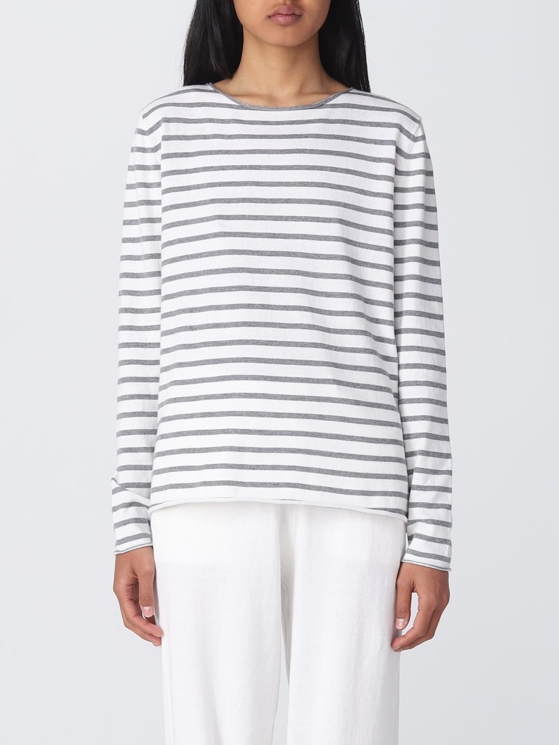 Allude Stripe-pattern Crew-neck Sweatshirt In White