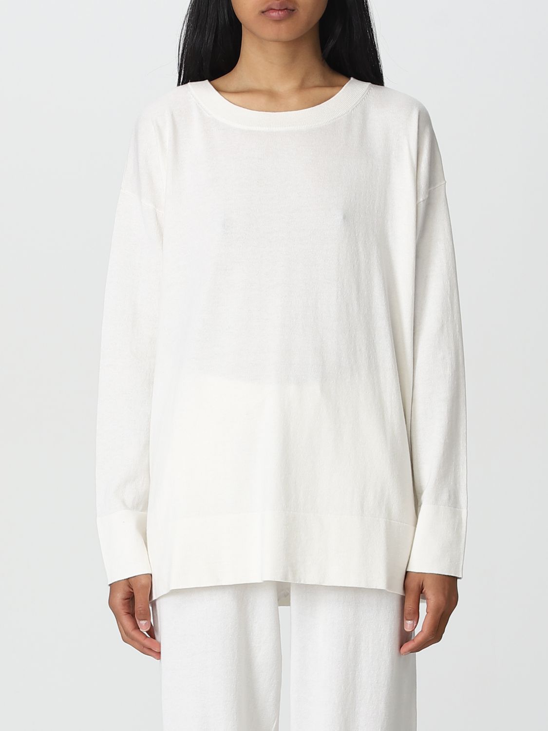 Allude Crew-neck Fine-knit Sweatshirt In White