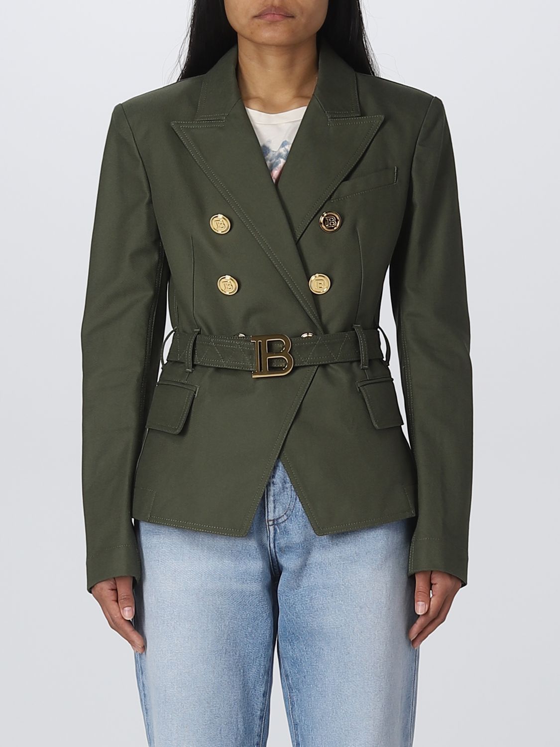 reactie Goot Savant BALMAIN: Jacket woman - Green | Balmain jacket WF0SG050D152 online on  GIGLIO.COM