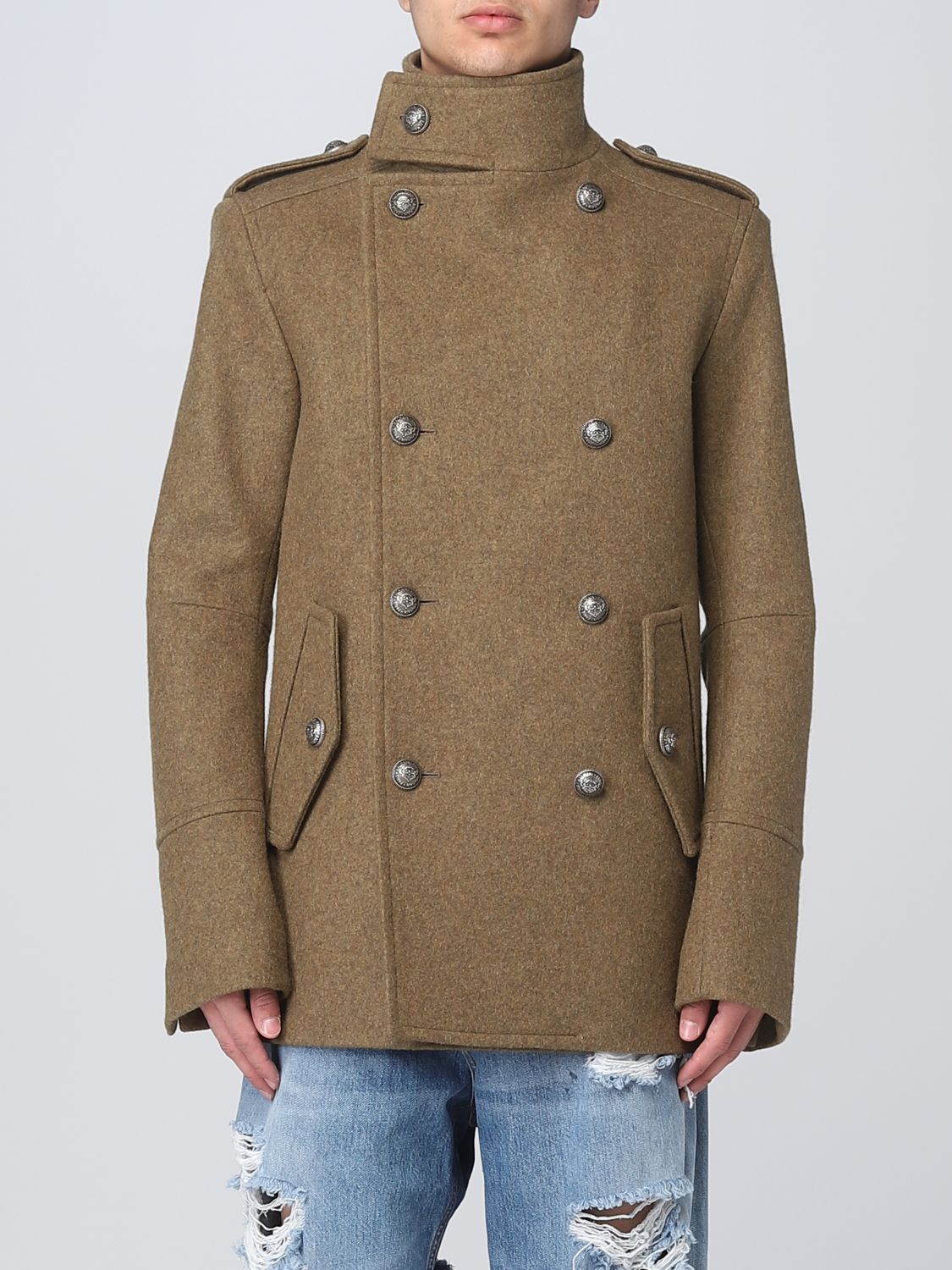 BALMAIN: coat for man - Green | Balmain coat WH0UC030W141 online on ...
