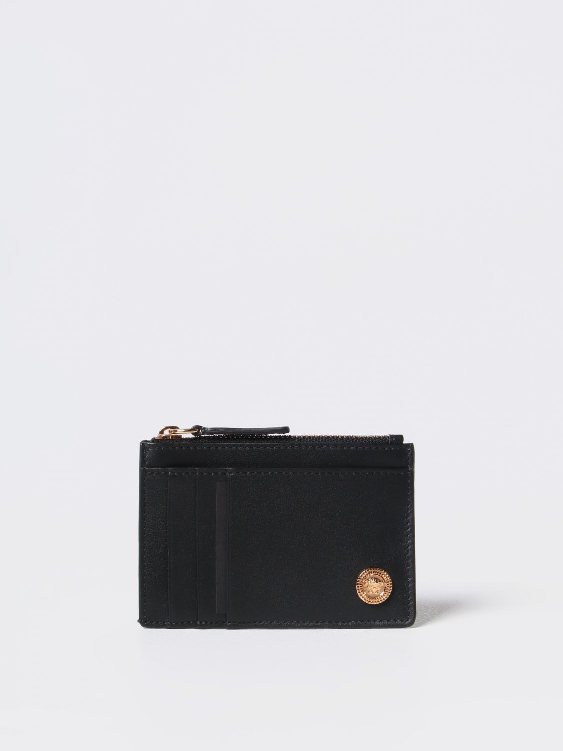 Shop Versace Credit Card Holder In Leather In Black