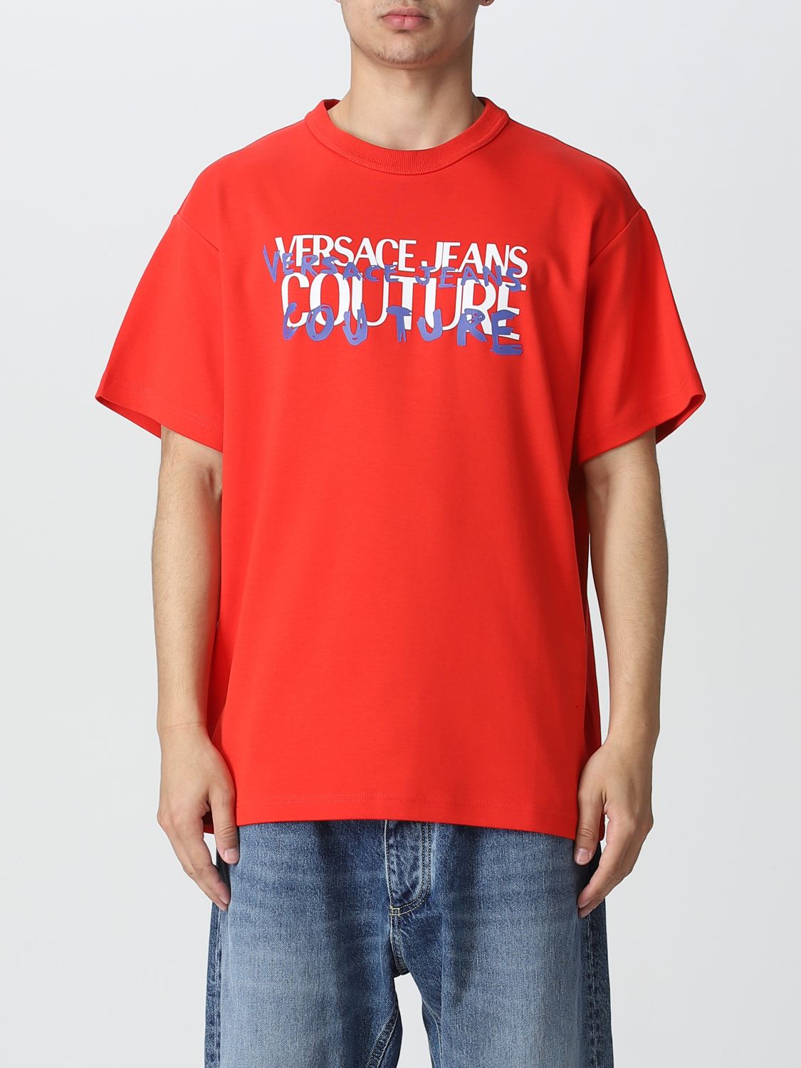 VERSACE JEANS COUTURE: cotton t-shirt - Red | Versace Jeans Couture t ...