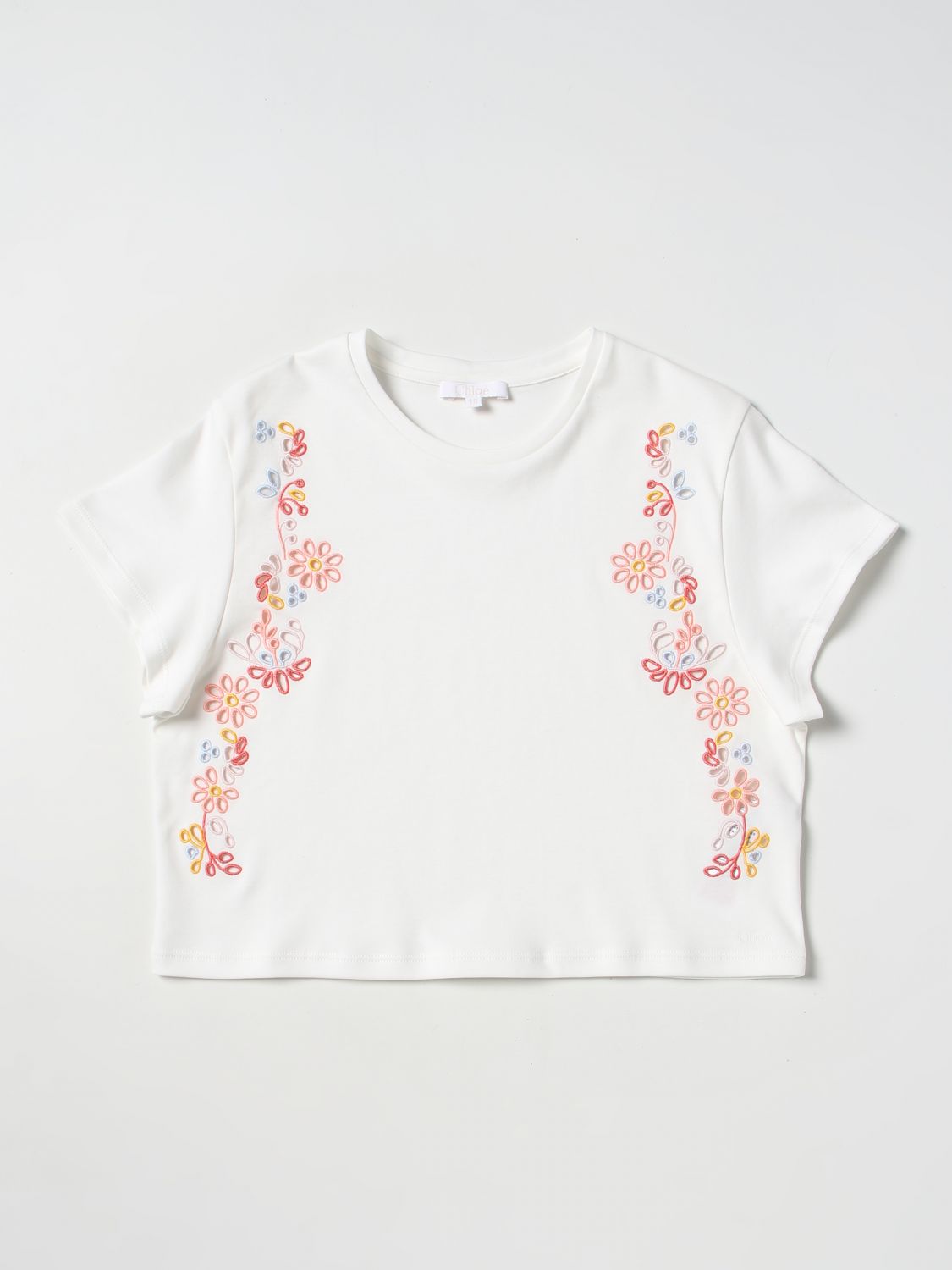 Chloé Kids' Cotton T-shirt With Embroidery In White