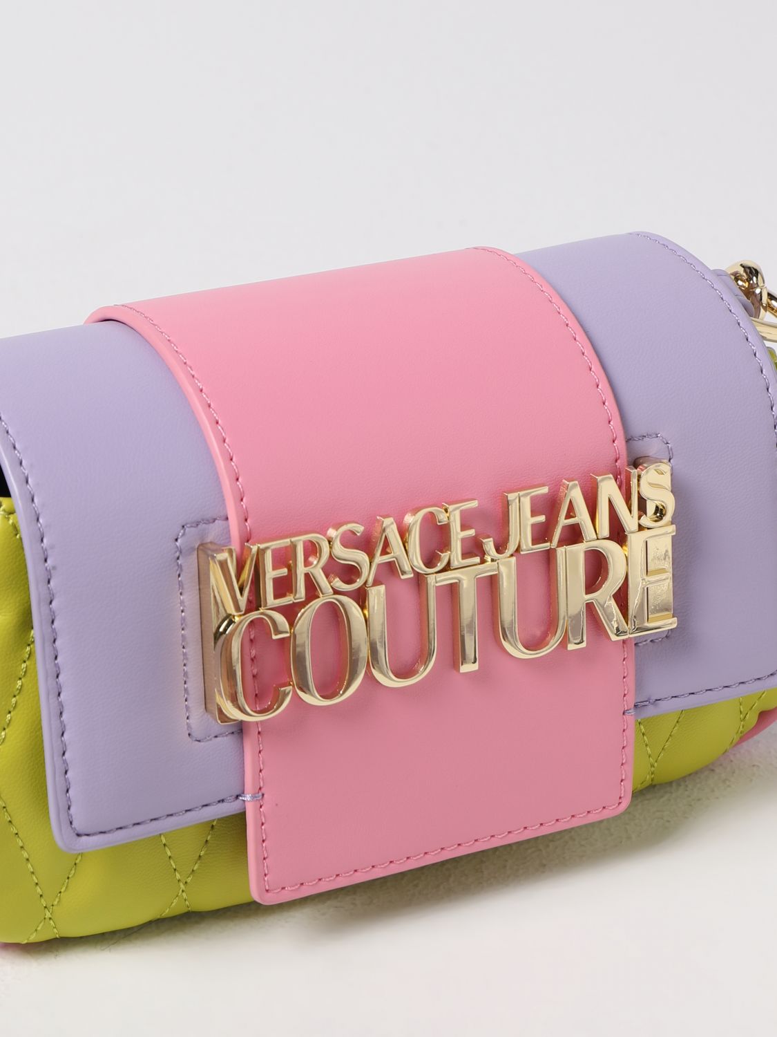 Borsa mini Versace Jeans Couture: Borsa Versace Jeans Couture in pelle sintetica liscia e trapuntata lime 4