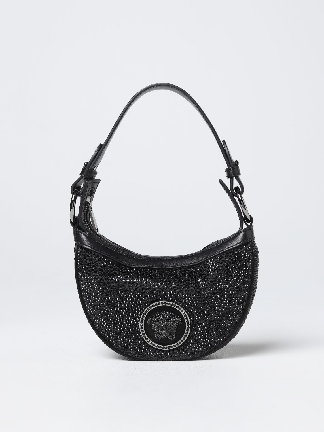 Versace Medusa  Bag In Leather With Rhinestones In Black