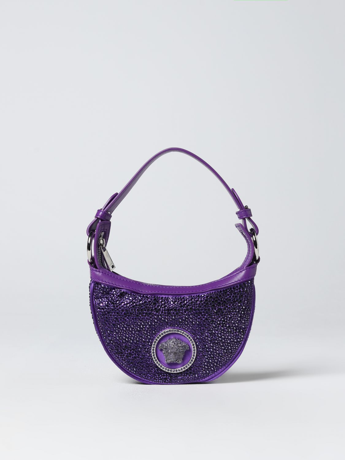 Shop Versace Medusa  Bag In Leather With Rhinestones In Violet