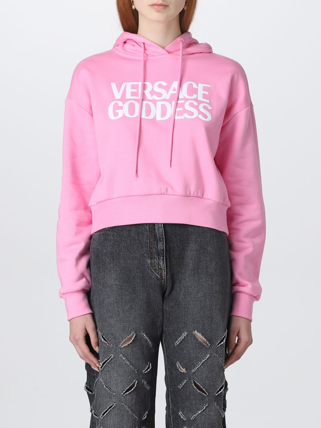 Shop Versace Cotton Sweatshirt In Pink
