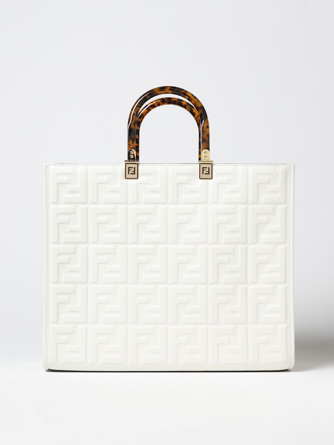 Fendi Sunshine  Leather Bag With Embossed Logo In White