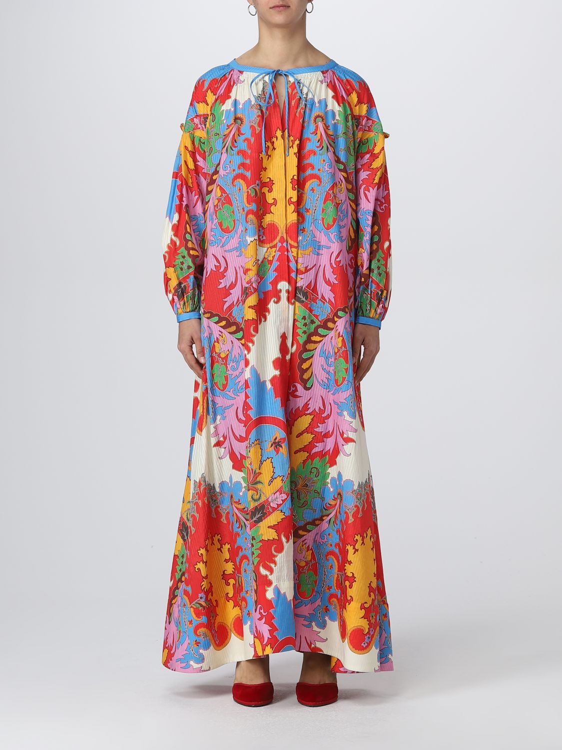 Shop Etro Dress In Cotton And Silk With Paisley Print In Red