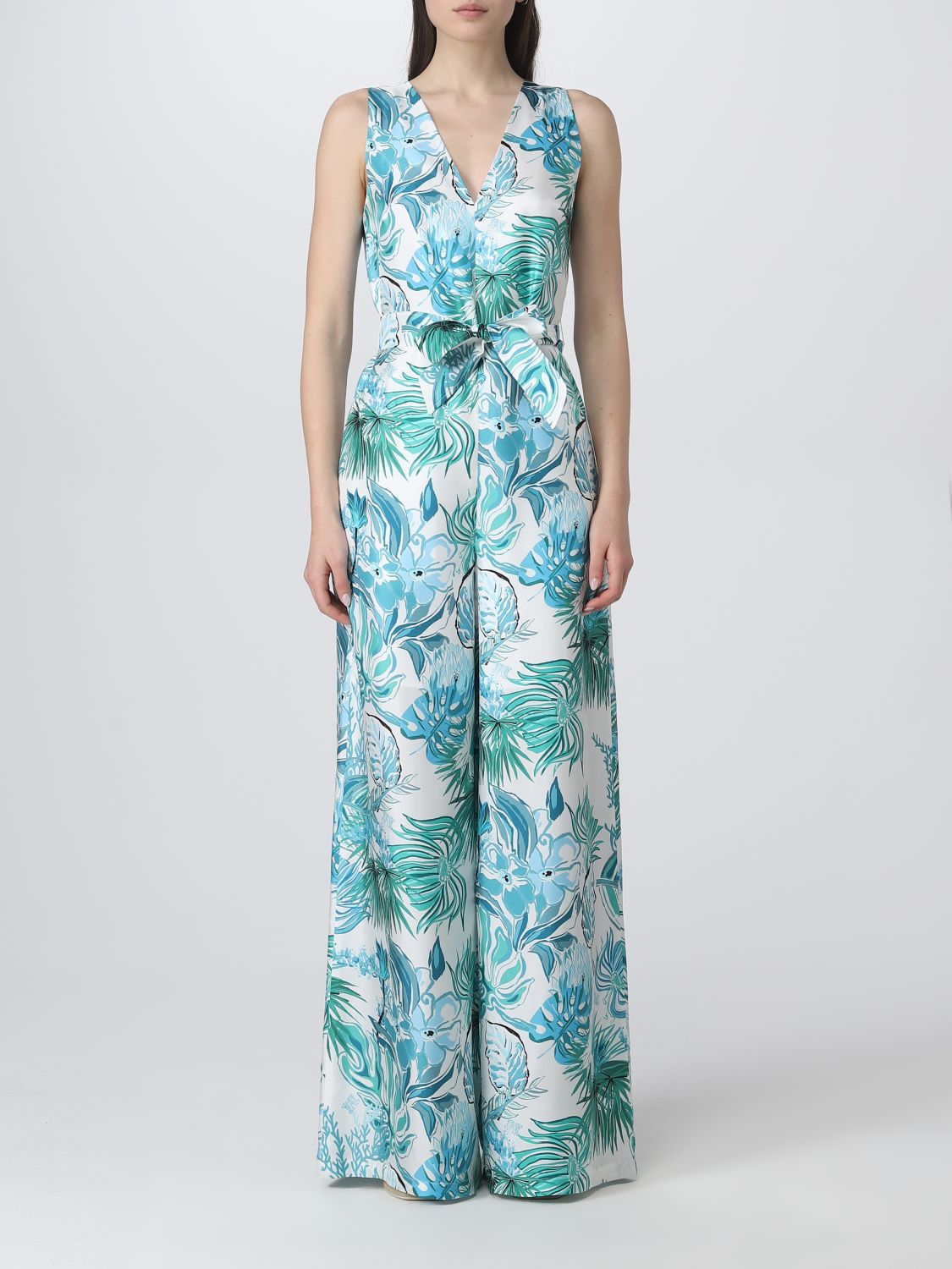 Max Mara Kabala Tropical Print Sleeveless Silk Jumpsuit In White | ModeSens