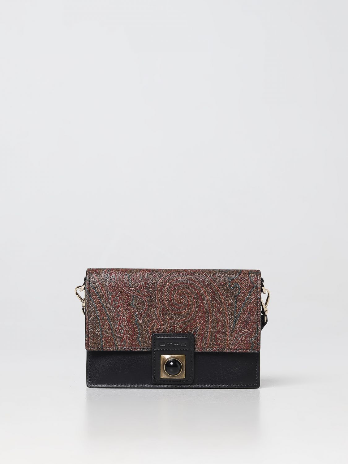 ETRO: Crown Me bag in leather and coated Paisley - Black | Etro mini ...