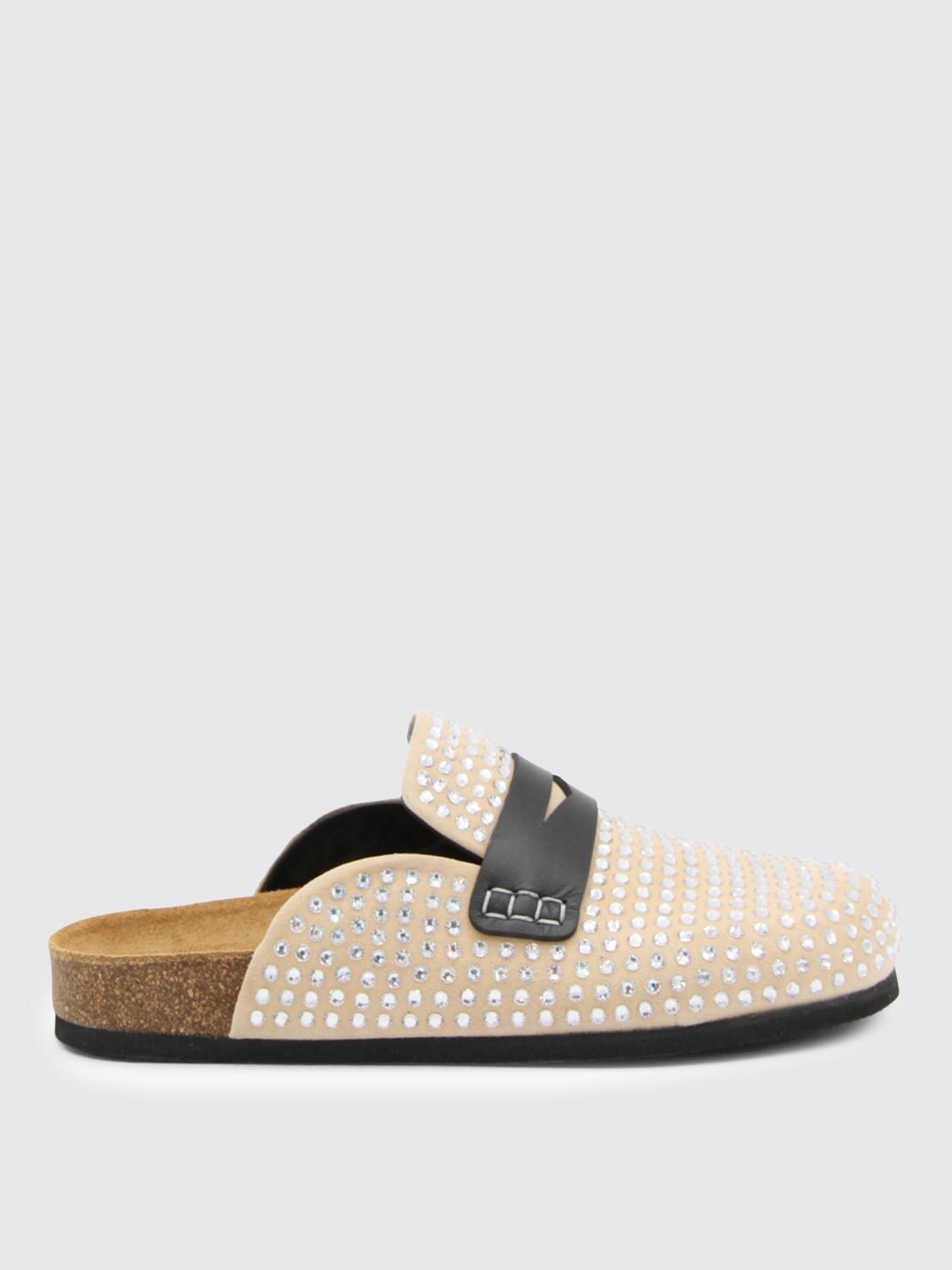 Jw Anderson Leather-trimmed Crystal-embellished Suede Slippers In Beige