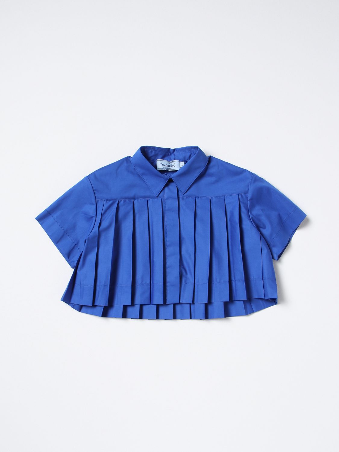 Mi Mi Sol Kids' Pleat-design Cropped Shirt In Blue
