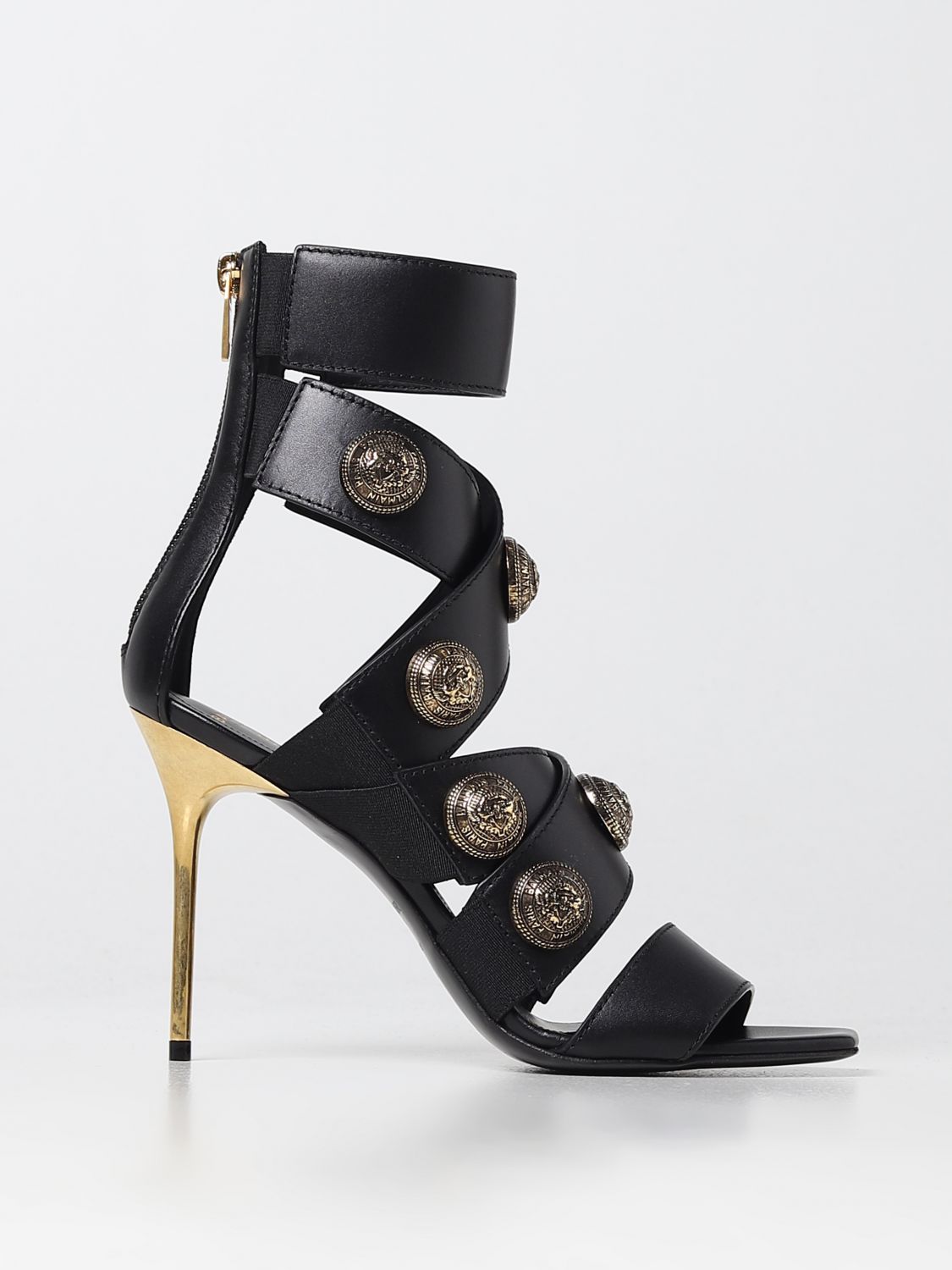Alma leather sandal with buttons - Black | Balmain heeled sandals AN1UH859LVIT online on GIGLIO.COM