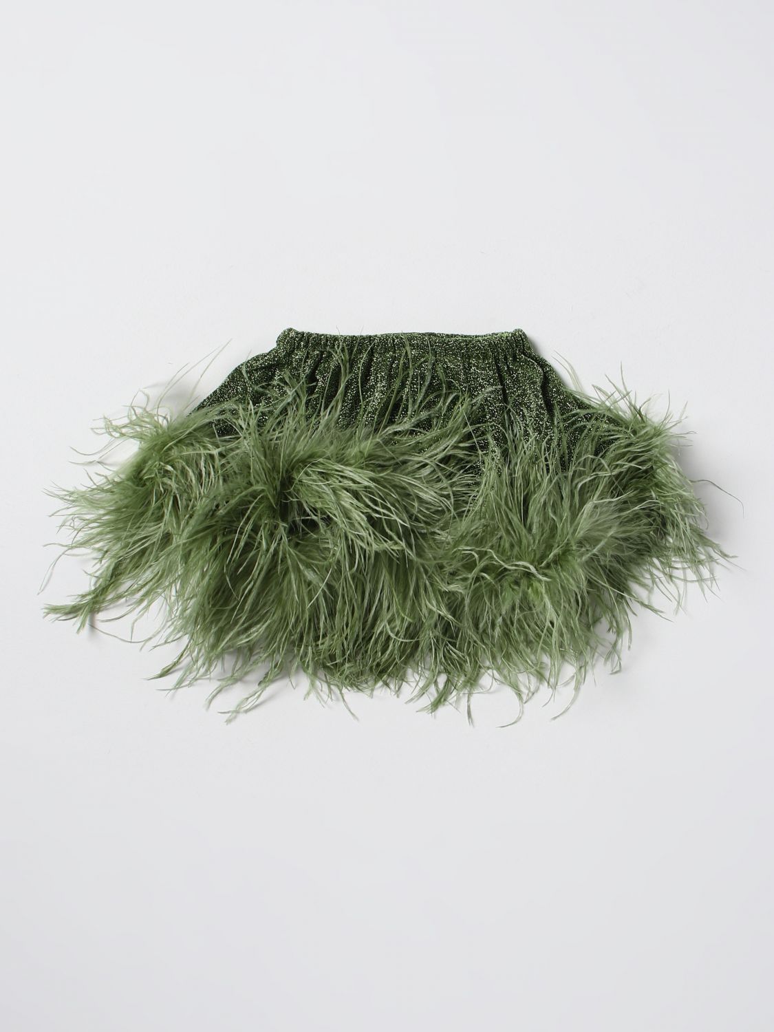 Oseree Kids' 'lumière' Green Loose Shorts With Feather Trim In Lurex Woman Oséree