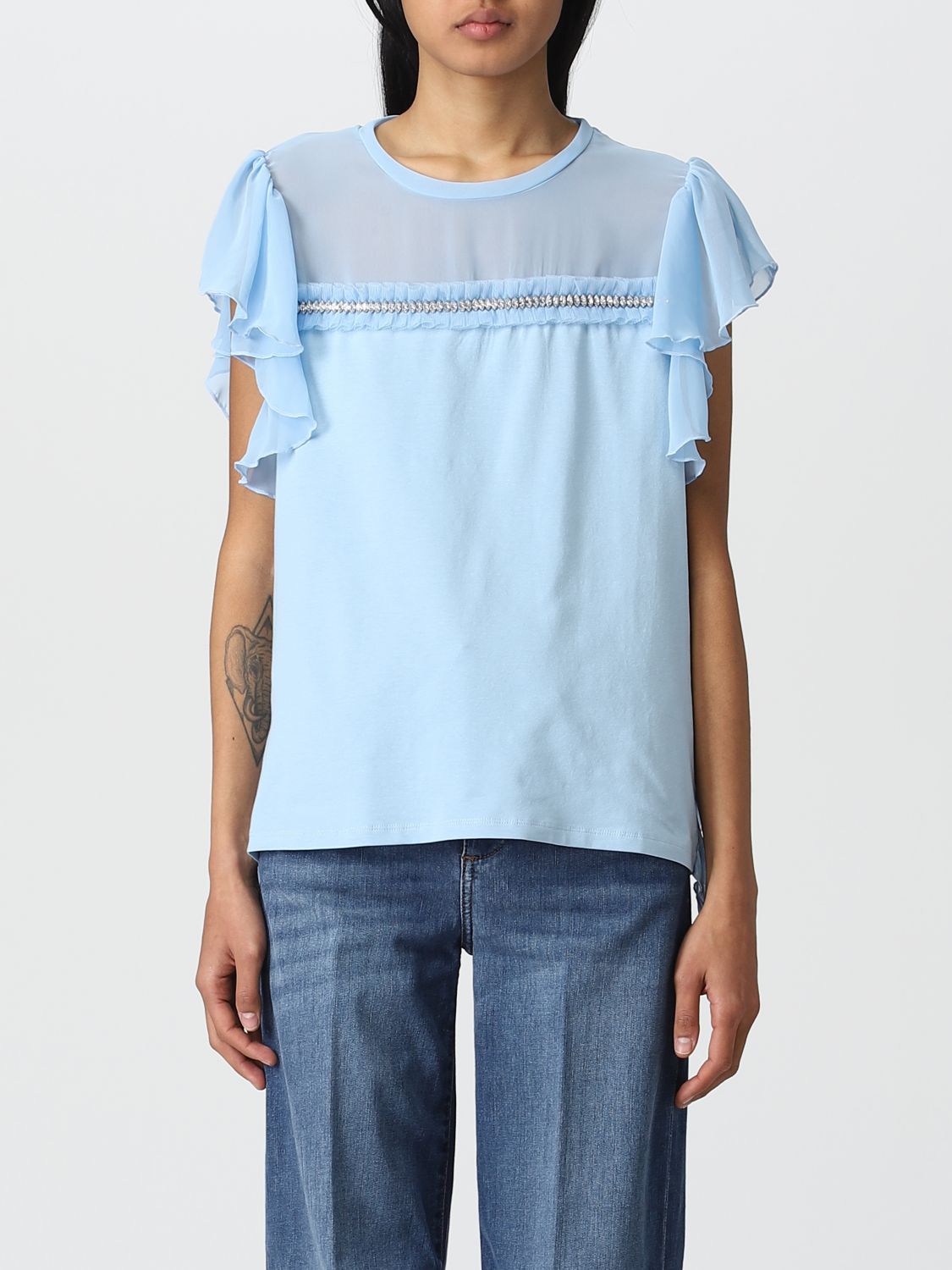 Ciudad Menda Incompatible Peave LIU JO: t-shirt for woman - Gnawed Blue | Liu Jo t-shirt CA3252J5003 online  on GIGLIO.COM