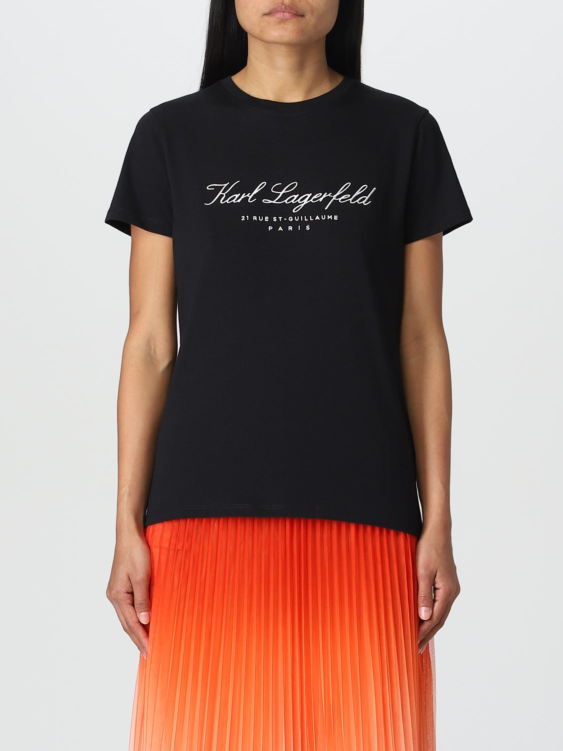 Karl Lagerfeld Embroidery-logo Organic-cotton T-shirt In Black