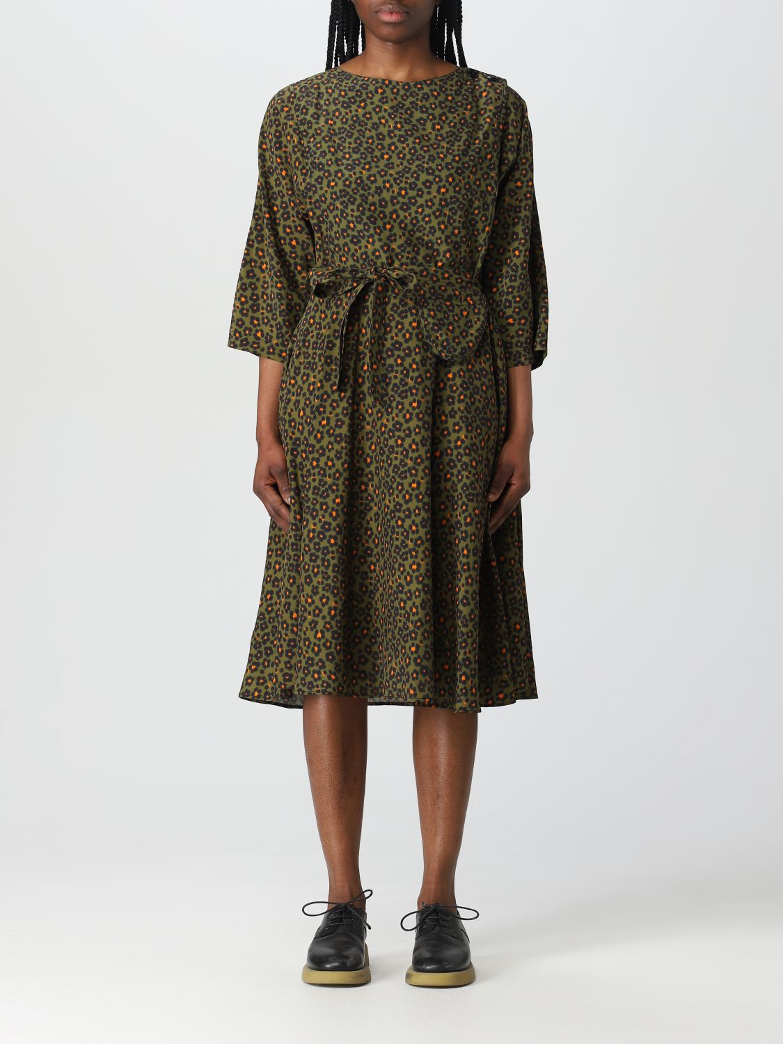Kenzo Leopard-print Midi Dress In Kaki
