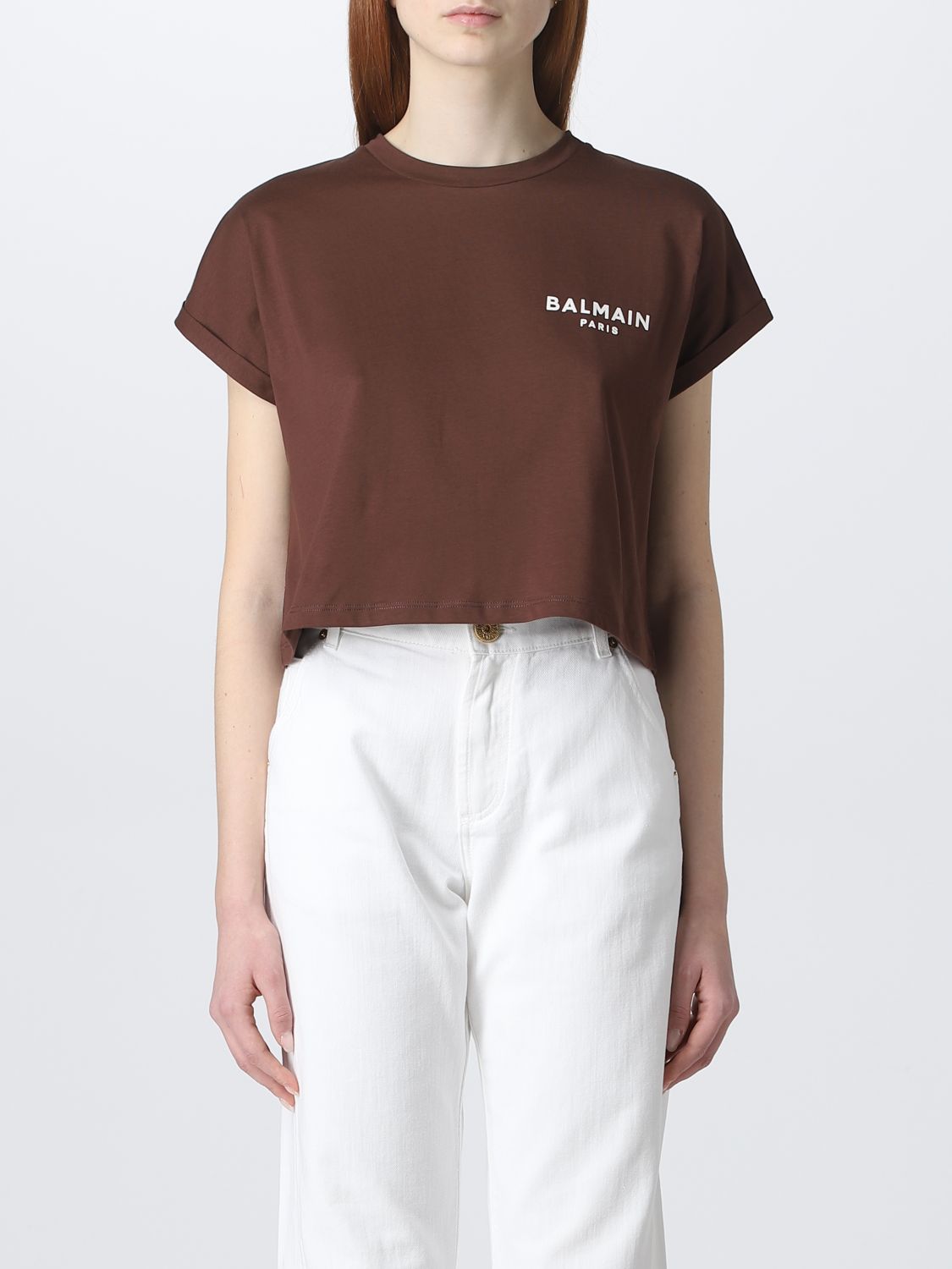 Balmain Cotton T-shirt In Brown