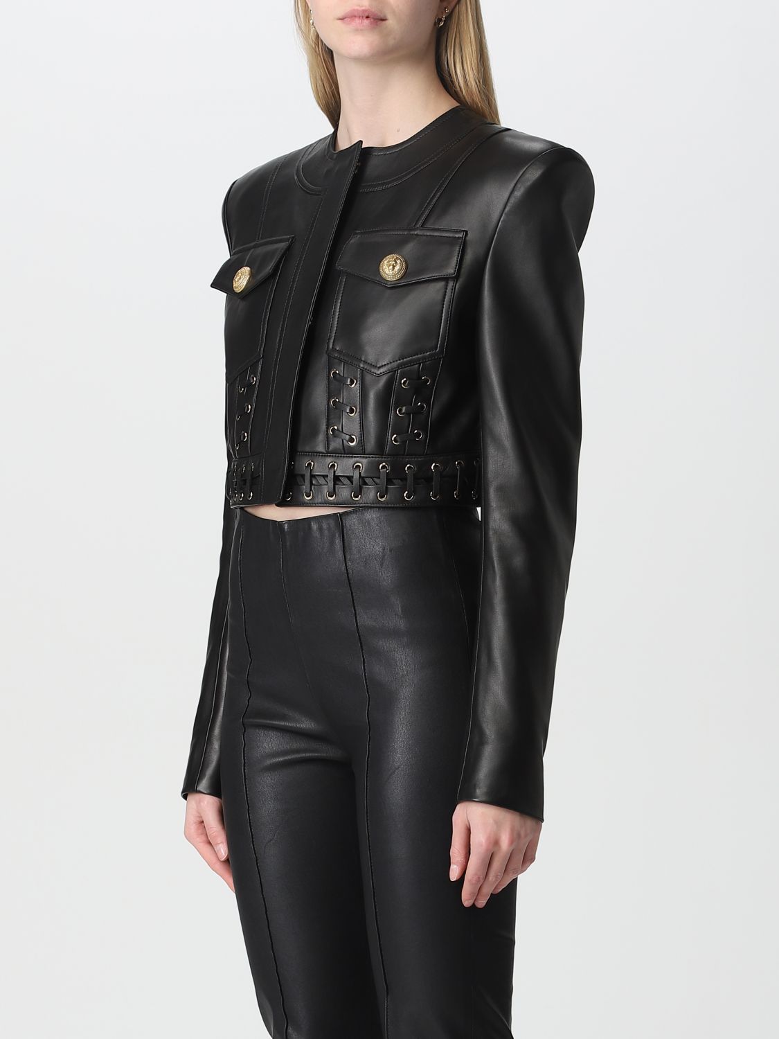 BALMAIN: jacket for woman - Black | Balmain jacket AF0SD038LB24 online ...