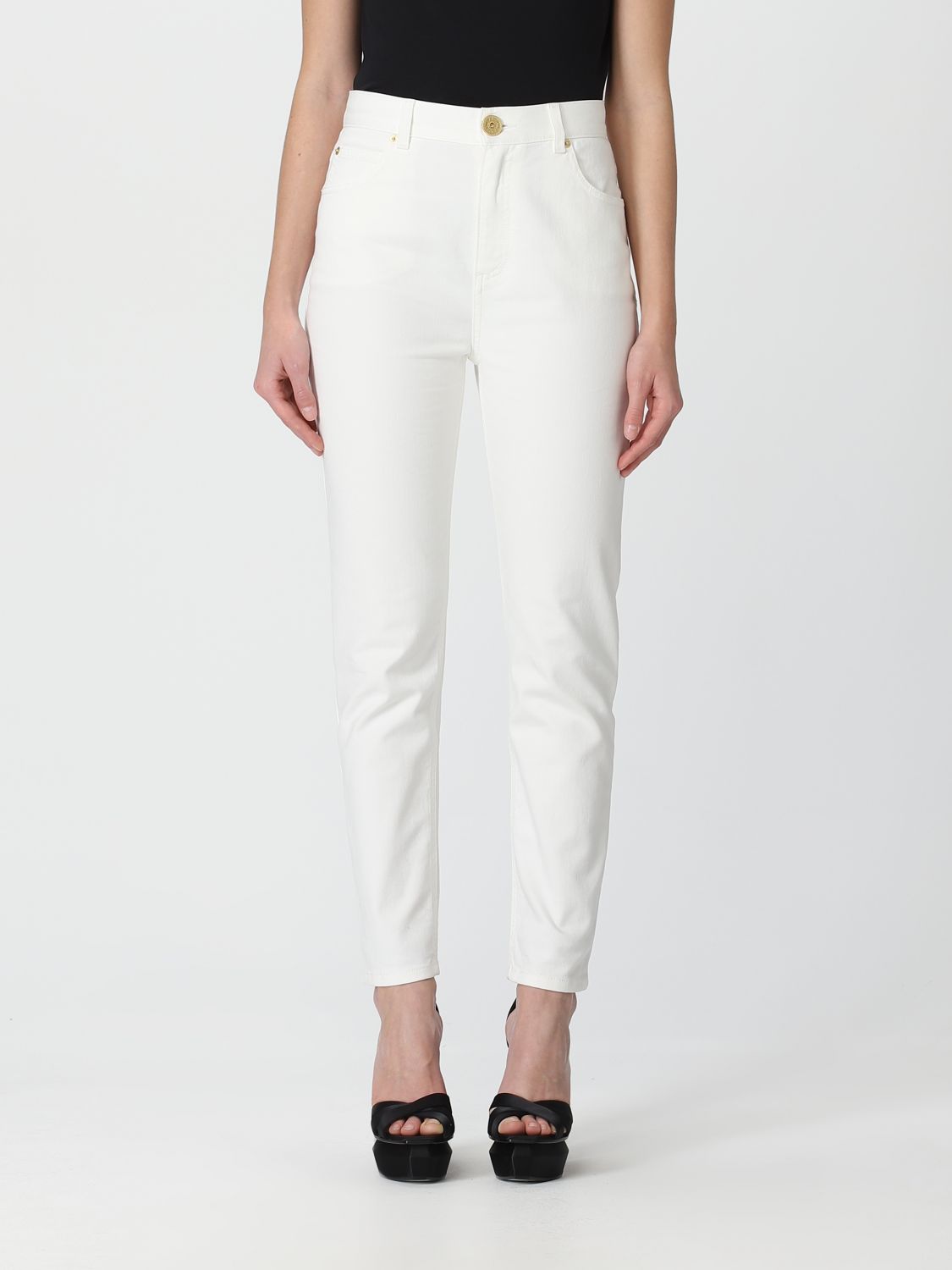 Balmain Stretch Cotton Denim Jeans In White
