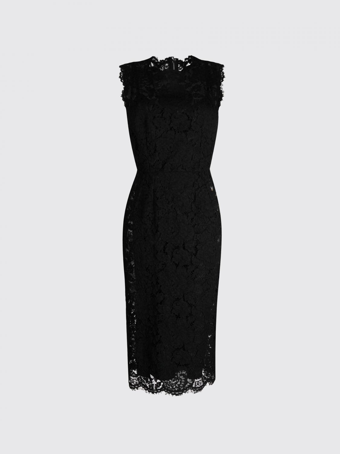 DOLCE & GABBANA: dress in stretch silk blend lace with back zip - Black ...