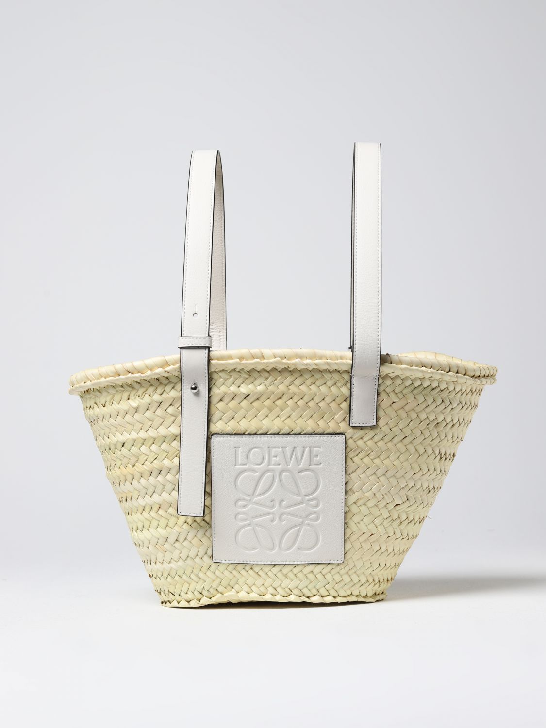 Loewe Beige/White Woven Raffia and Leather Basket Bag Loewe