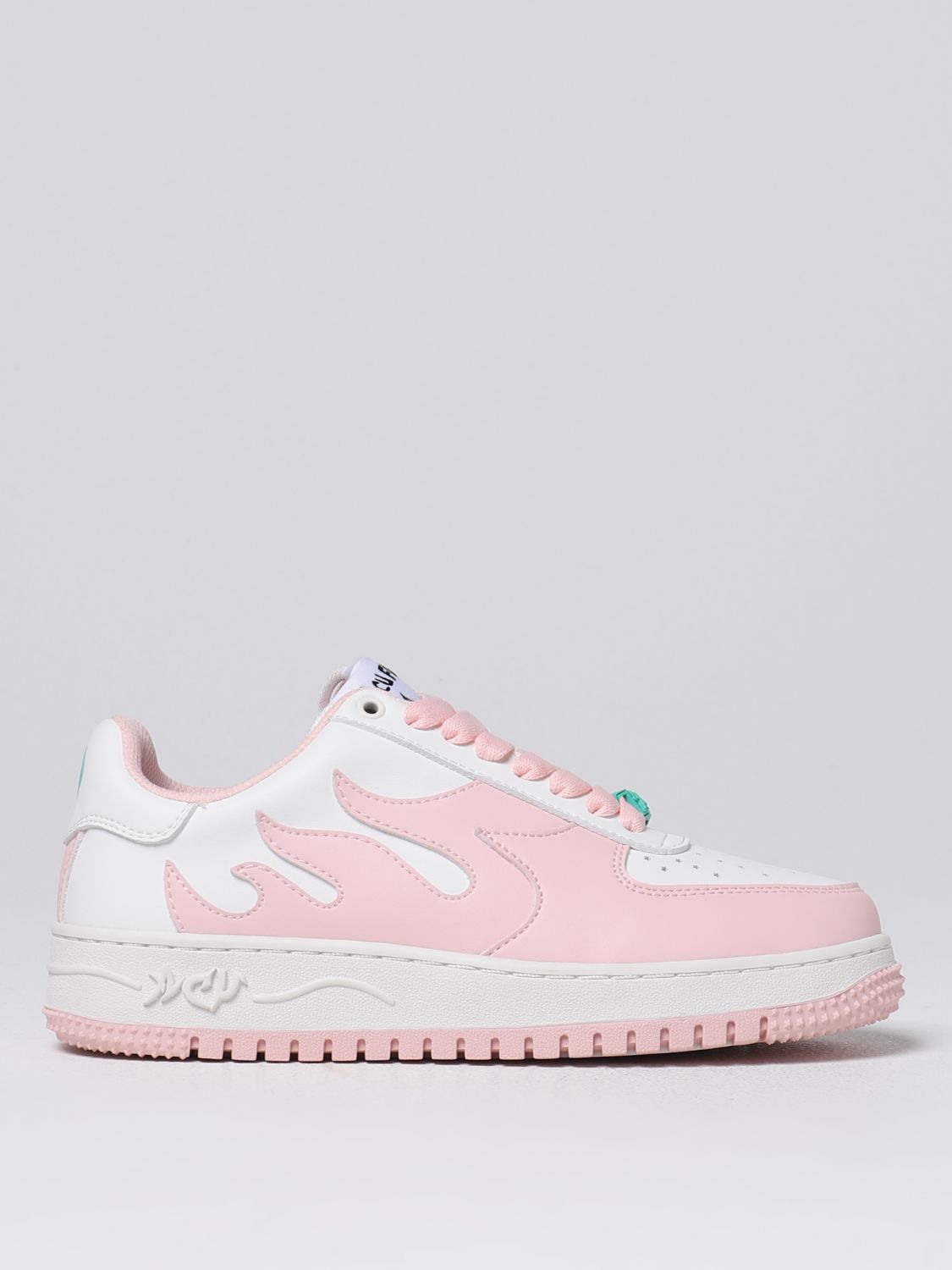 Acupuncture Acu Force Tech Spec White And Pink Leather Low Sneaker With Flames - Acu Force Tech Spec