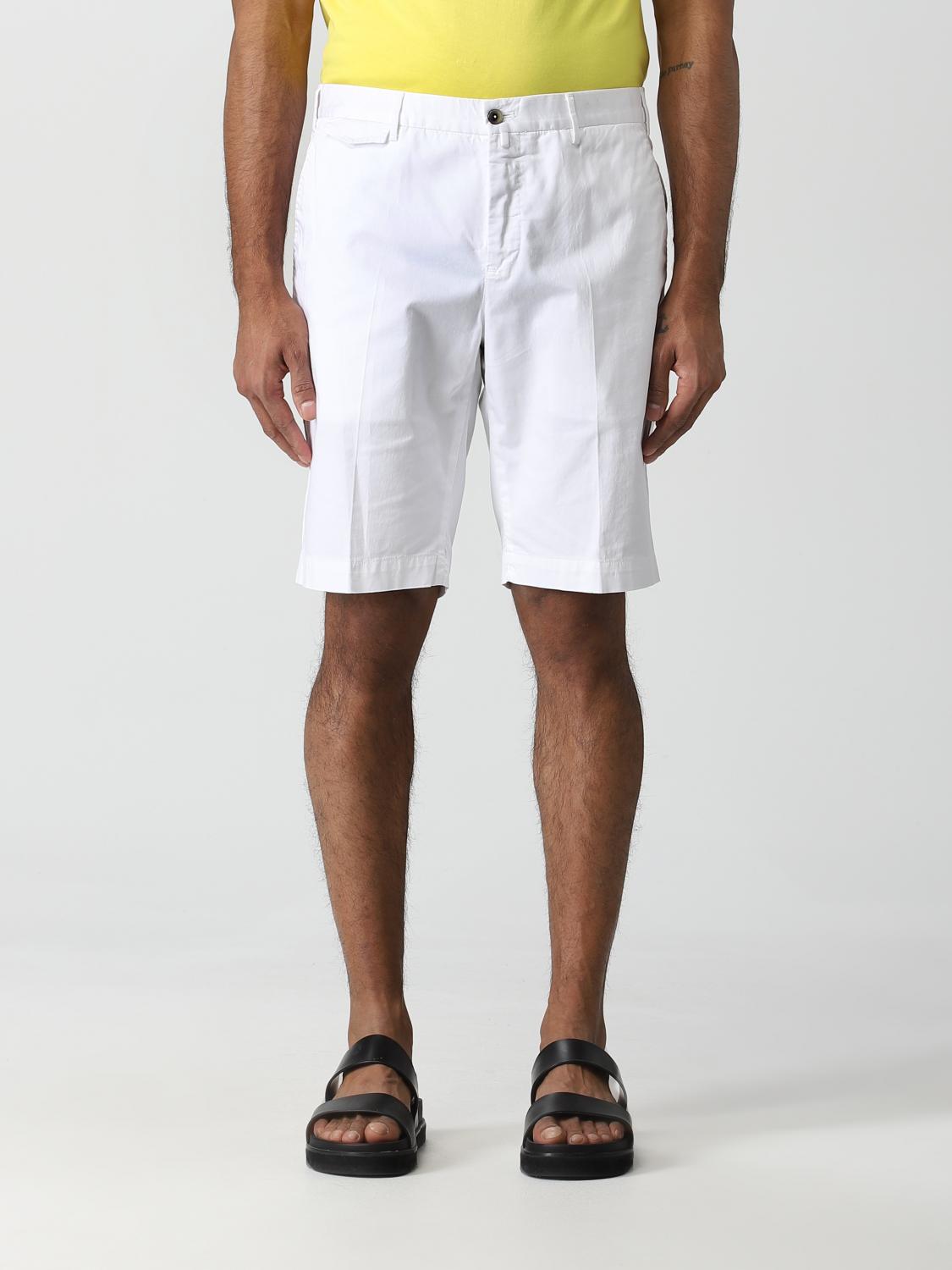 Pt Torino White Bermuda With Pence And Side Pocket With Flap In Linen And Cotton Blend Man In White