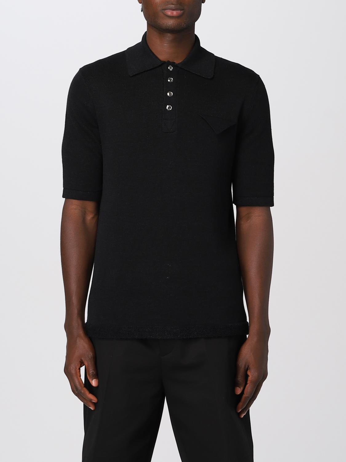 Bottega Veneta Slim Fit Light Linen Polo Shirt In Black