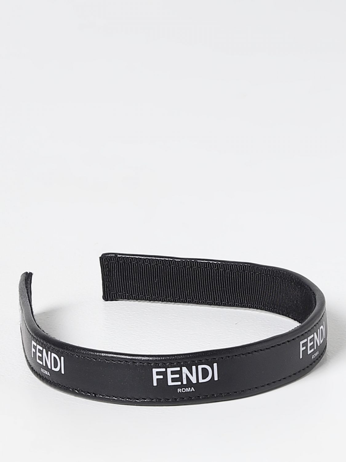 FENDI: leather headband with printed logo - Black | Fendi hairband ...