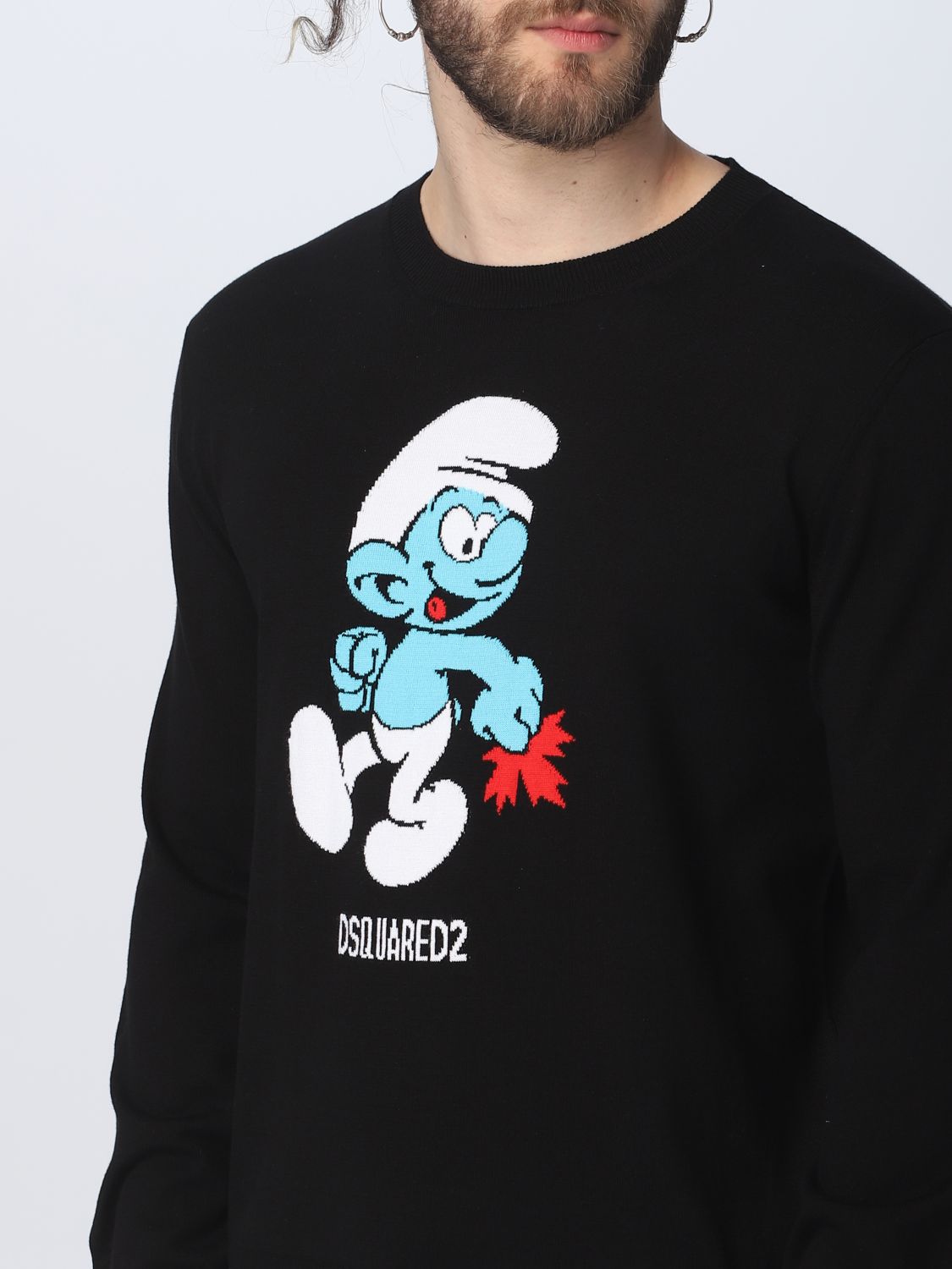 DSQUARED2: Smurfs One Life One Planet X pullover in cotton - Black