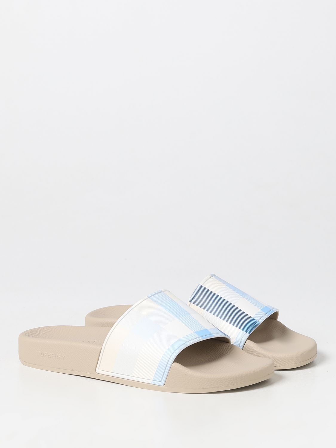 BURBERRY: synthetic leather sliders - Gnawed Blue | Burberry flat ...