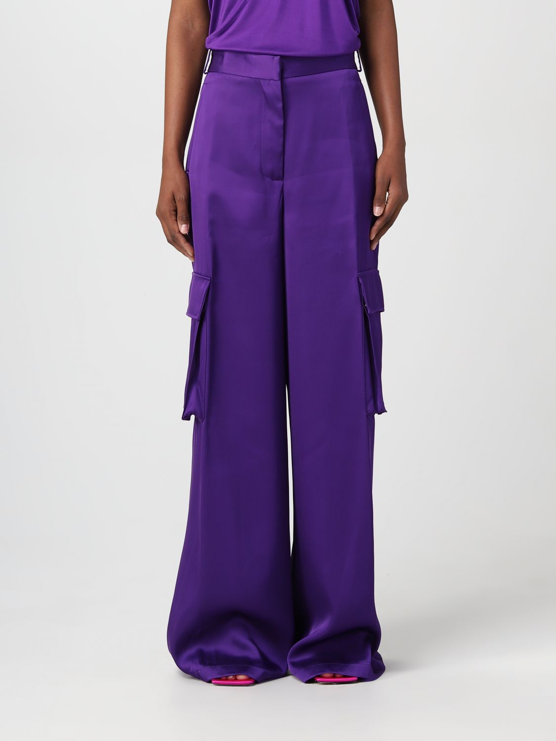 Shop Versace Satin Pants In Violet