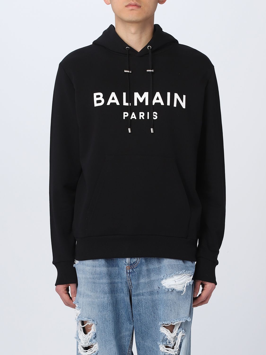 BALMAIN: cotton sweatshirt - Black | Balmain sweatshirt AH0JR002BB65 ...