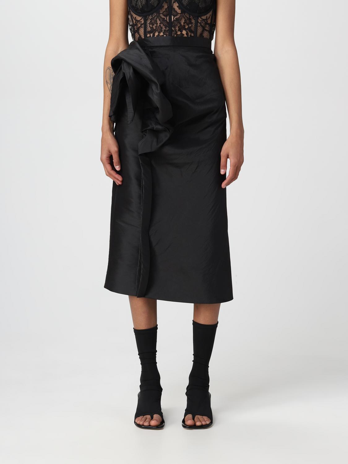 Maison Margiela Ladies Black Floral-detail Midi Skirt In Black