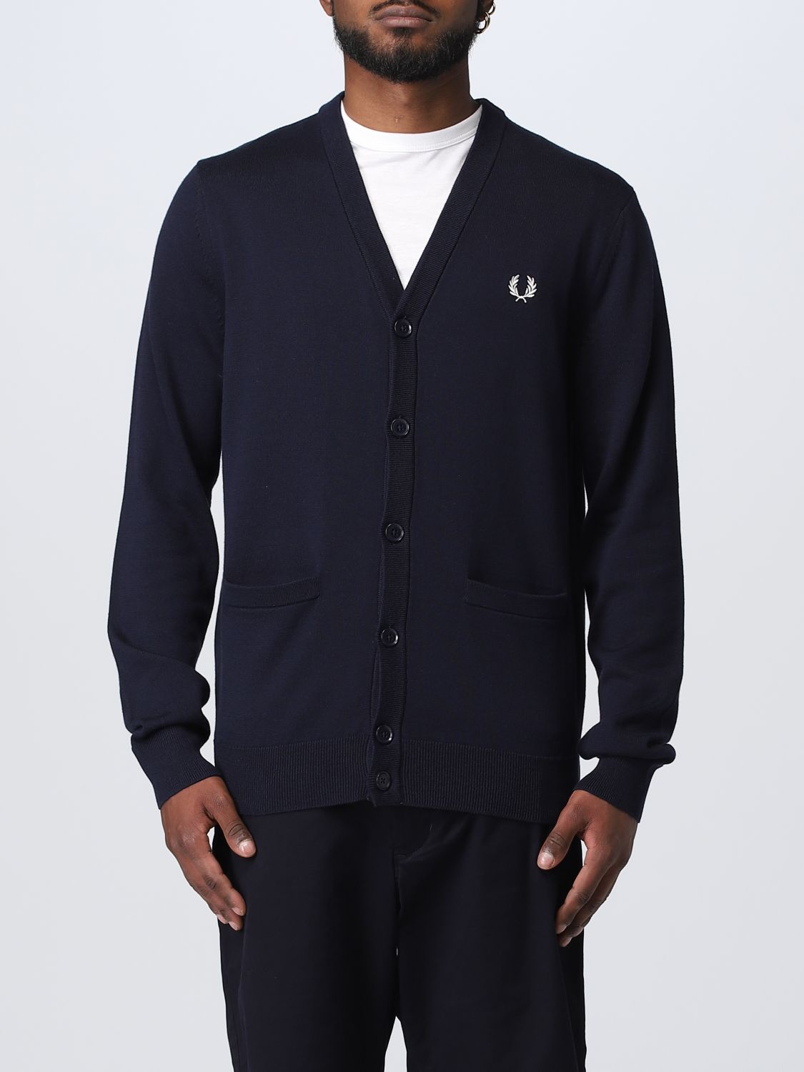 FRED PERRY: cardigan for man - Navy | Fred Perry cardigan K9551 online ...