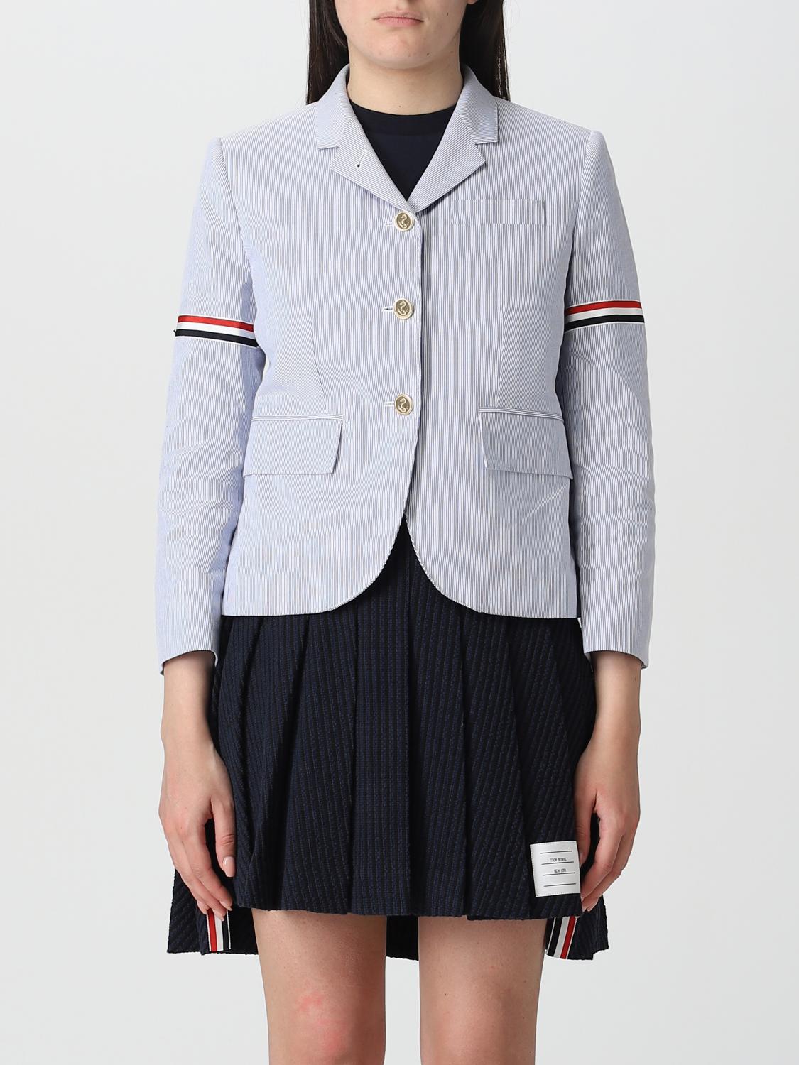Thom Browne Rwb Stripe Single-breasted Blazer In Blue