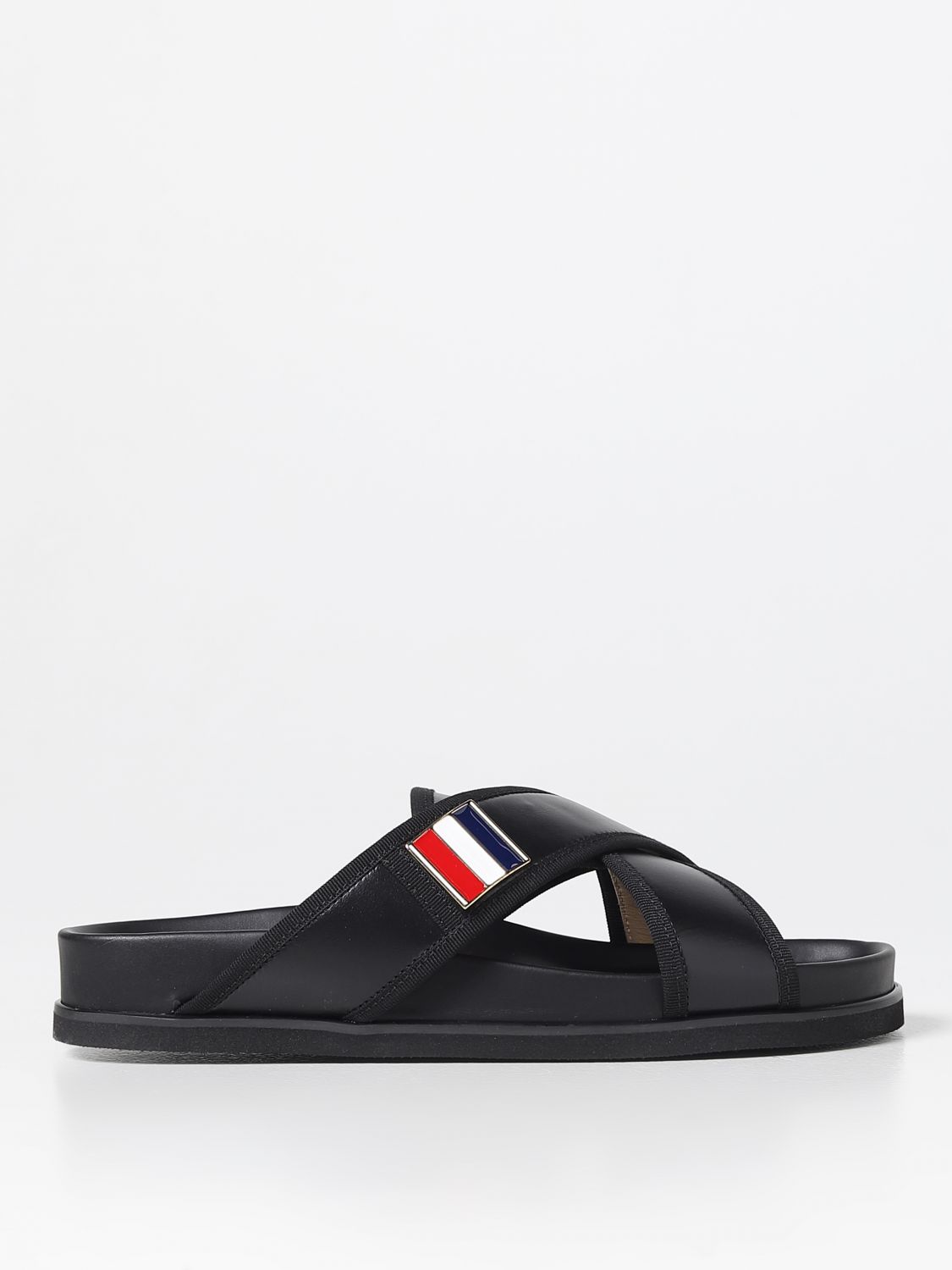 Shop Thom Browne Criss Cross Leather Sandal In Black