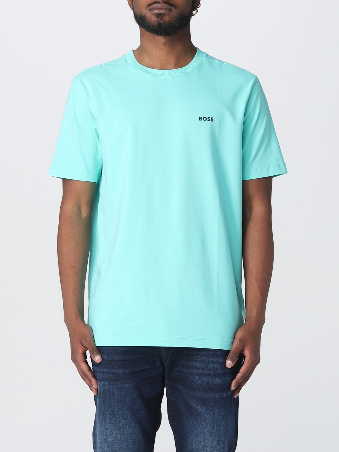 Hugo Boss Regular-fit Logo T-shirt In Organic Cotton In Turquoise