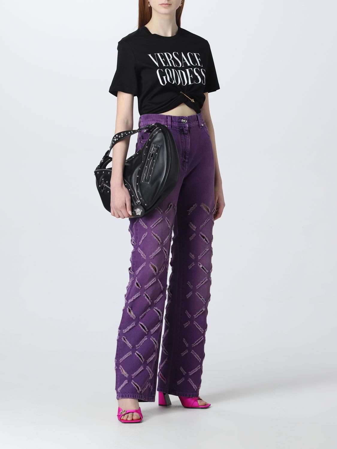 VERSACE: jeans for woman - Violet | Versace jeans 10091331A07241 online ...