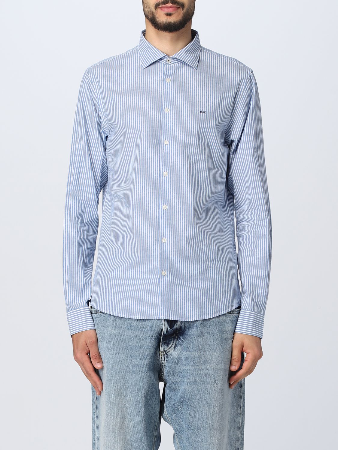 SUN 68: shirt for man - Gnawed Blue | Sun 68 shirt S33106 online on ...